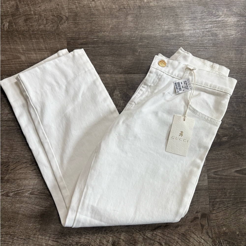 Gucci White Kids Jeans with Gold Button